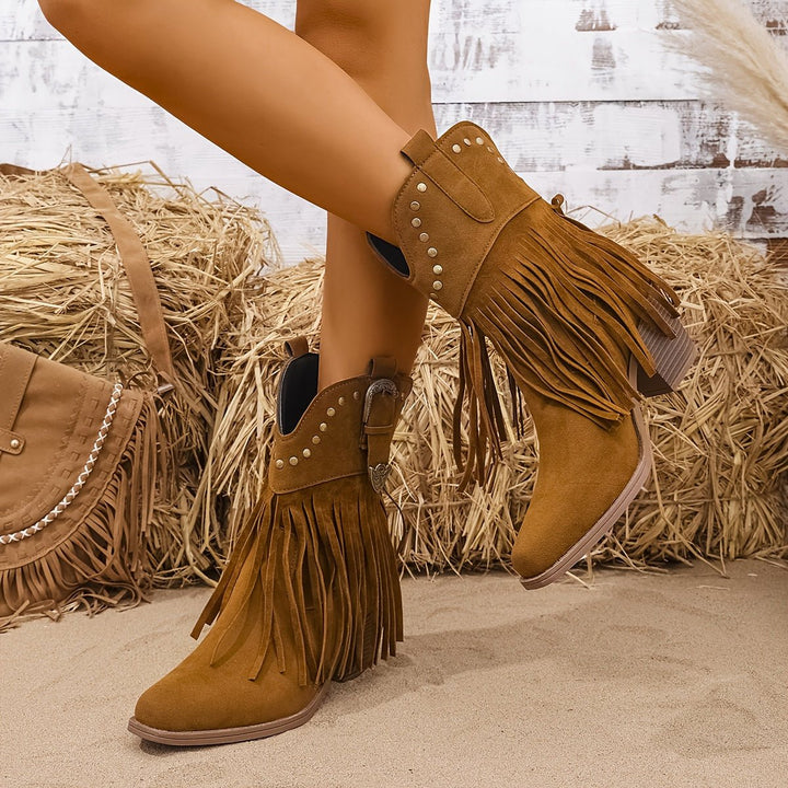 Nora | Stylish And Studded Fringe Western Cowboy Boots