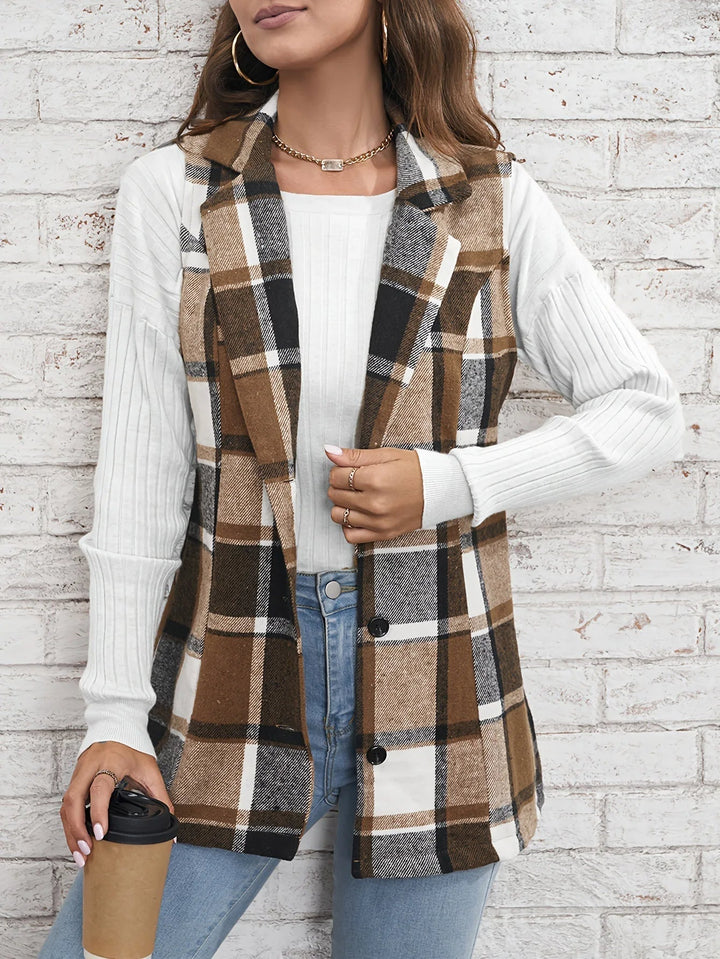 Nora | Gilet lungo elegante in misto lana a quadri