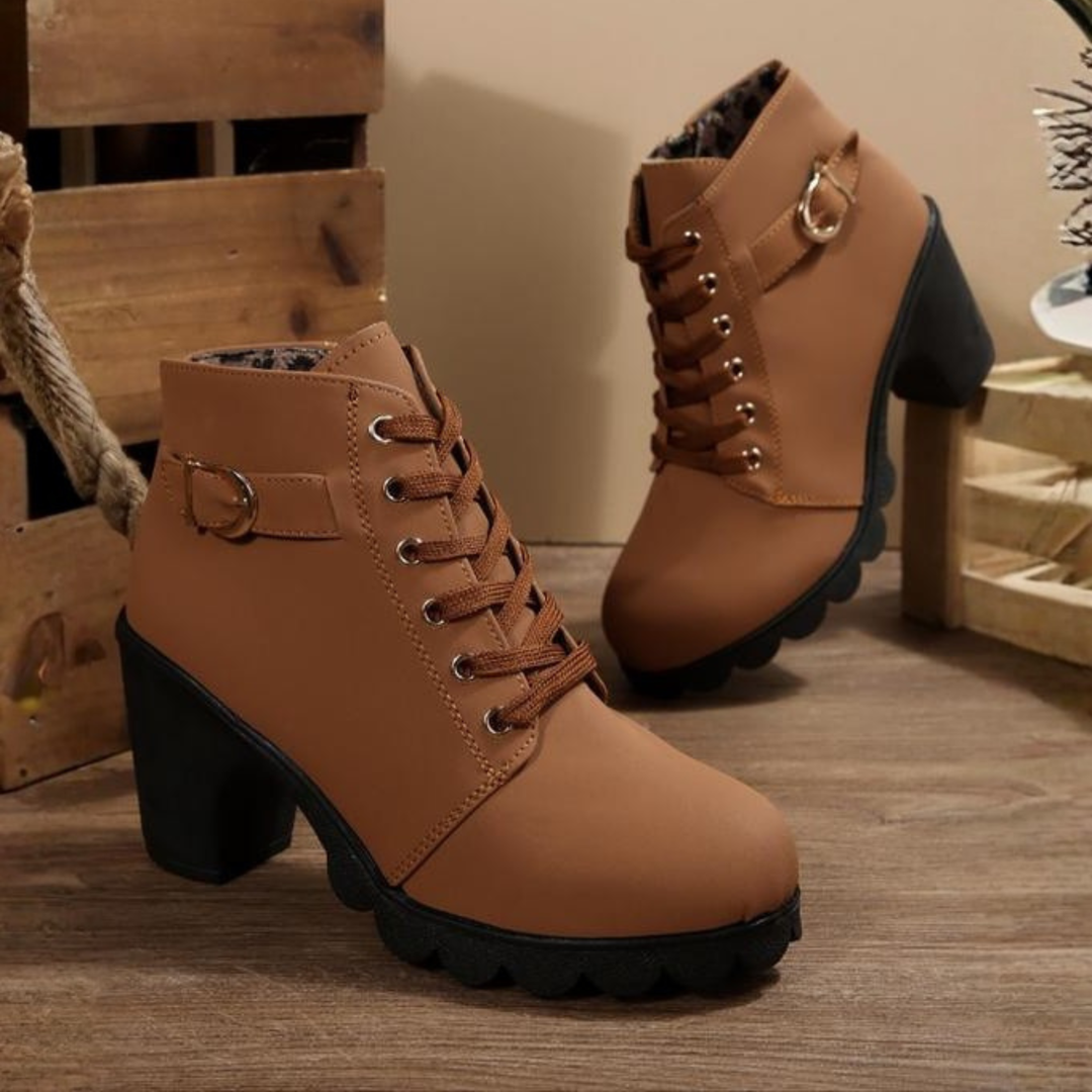 Coraline | Stylish Lace-Up Block Heel Ankle Boots