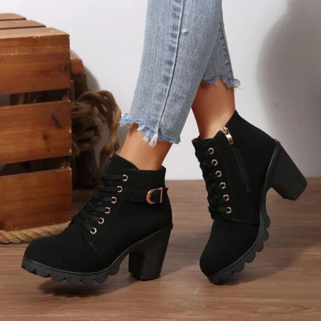 Coraline | Stylish Lace-Up Block Heel Ankle Boots