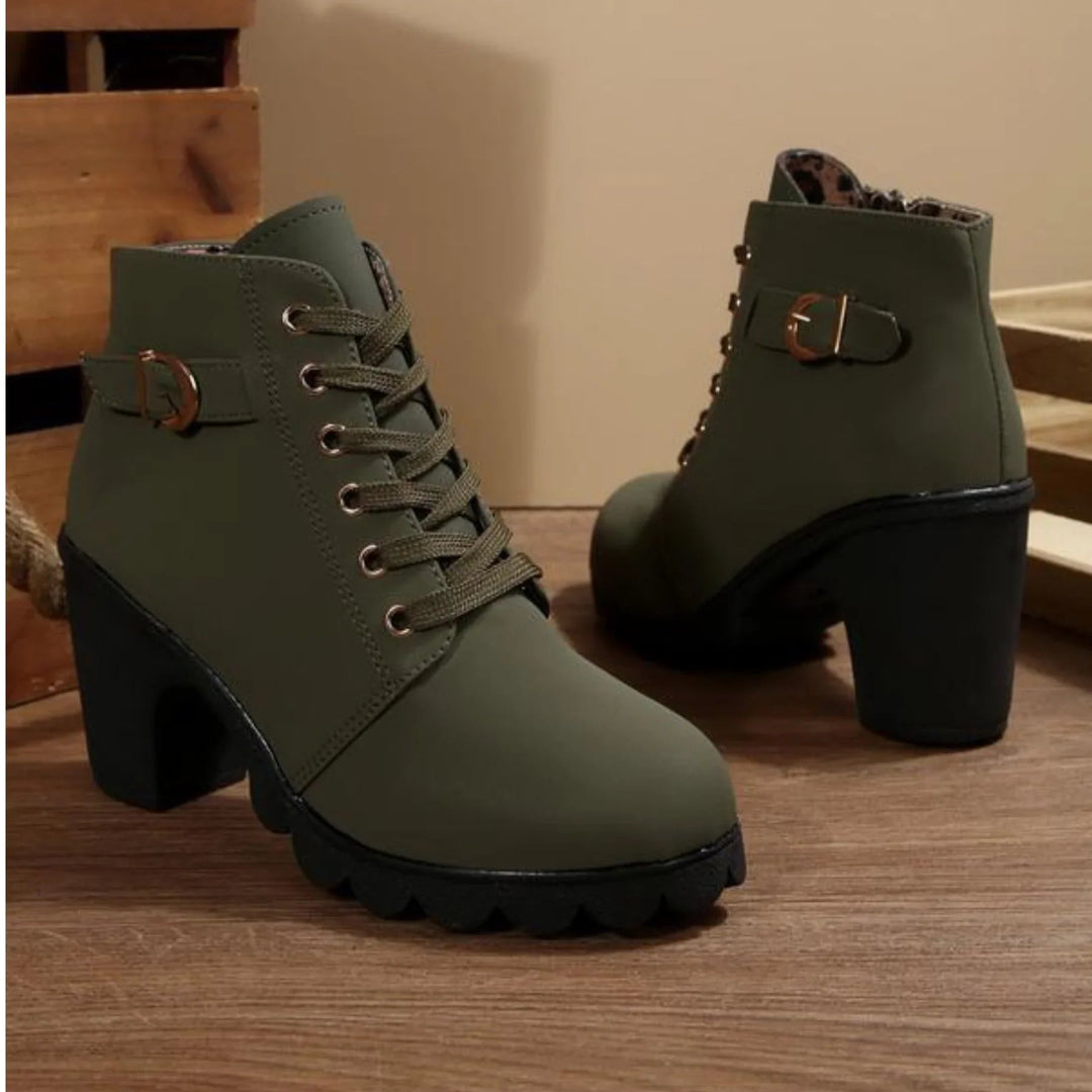 Coraline | Stylish Lace-Up Block Heel Ankle Boots
