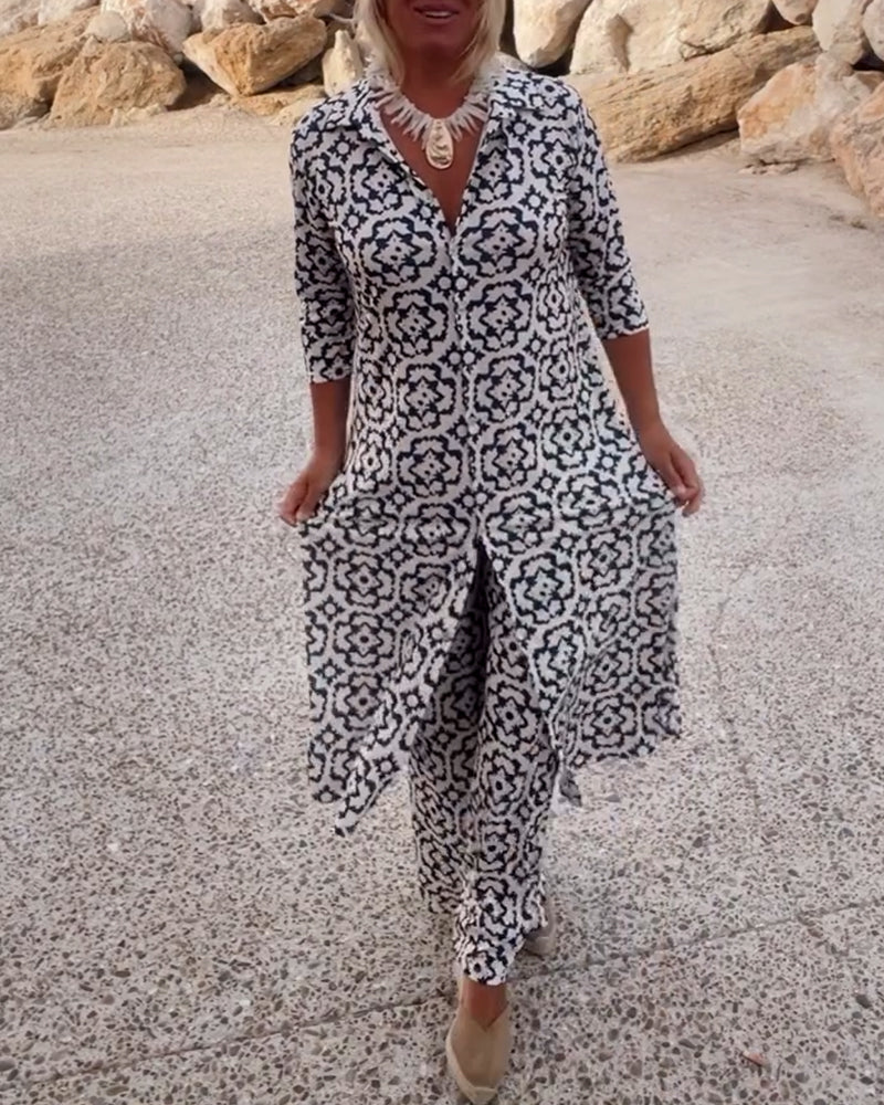 Eleanor | Ensemble élégant et confortable composé d’un haut imprimé et d’un pantalon large