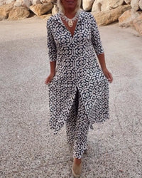 Eleanor | Ensemble élégant et confortable composé d’un haut imprimé et d’un pantalon large