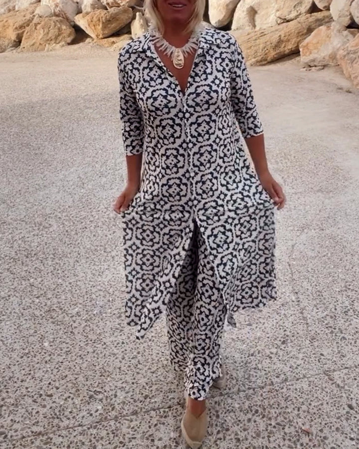 Eleanor | Ensemble élégant et confortable composé d’un haut imprimé et d’un pantalon large