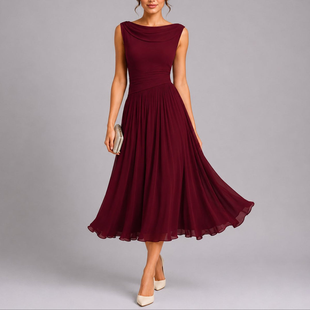 Stella | Elegant And Refined Fall Wedding Pleated Midi Dress