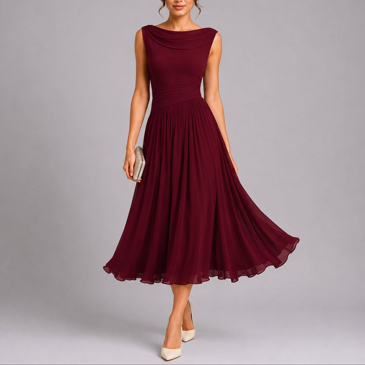 Stella | Elegant And Refined Fall Wedding Pleated Midi Dress