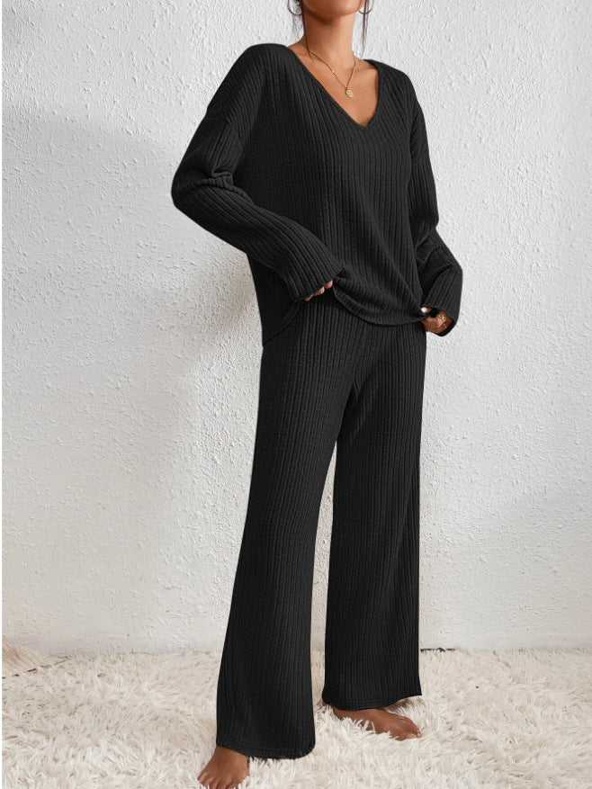 Freya | Completo due pezzi in maglia a coste con scollo a V, confortevole