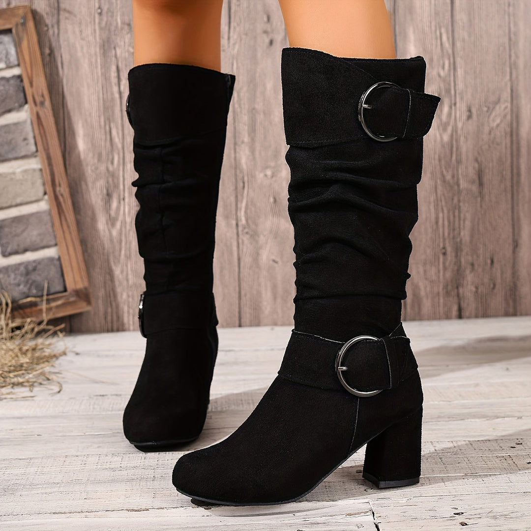 Olivia | Stylish And Relaxed Double-Buckle Knee High Boots