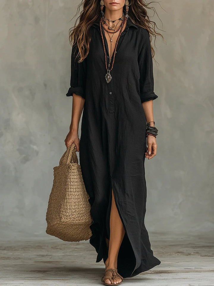 Nova | Flowing Button Front Long Sleeved Maxi Dress