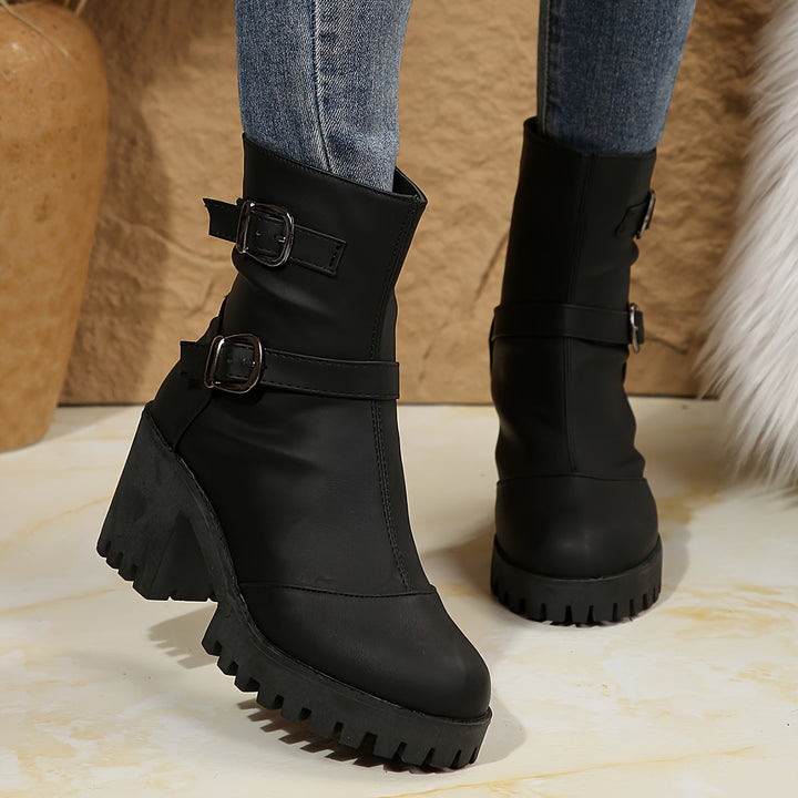 Emma | Bottines élégantes à talon carré et brides à boucles