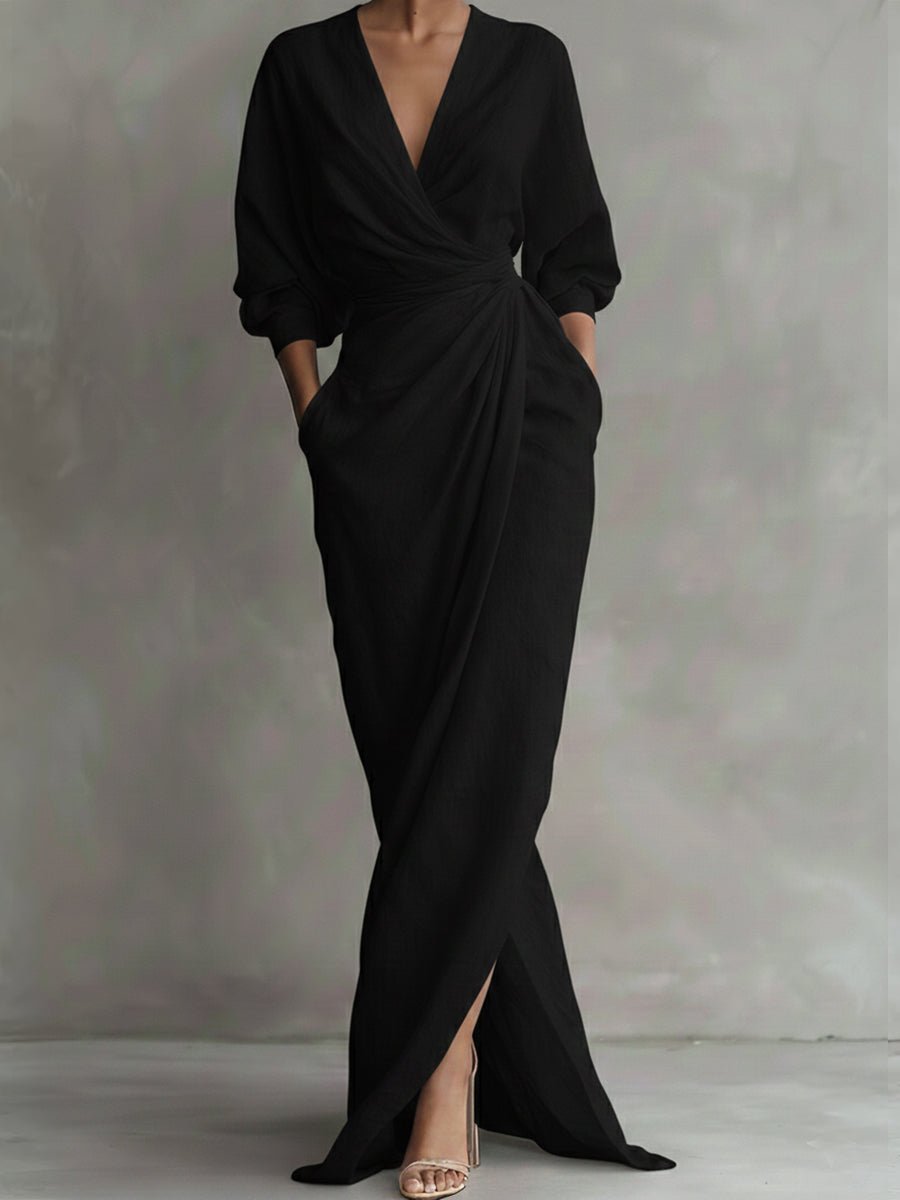 Daisy | Elegant And Flowing Wrap-Style Long Sleeved Maxi Dress
