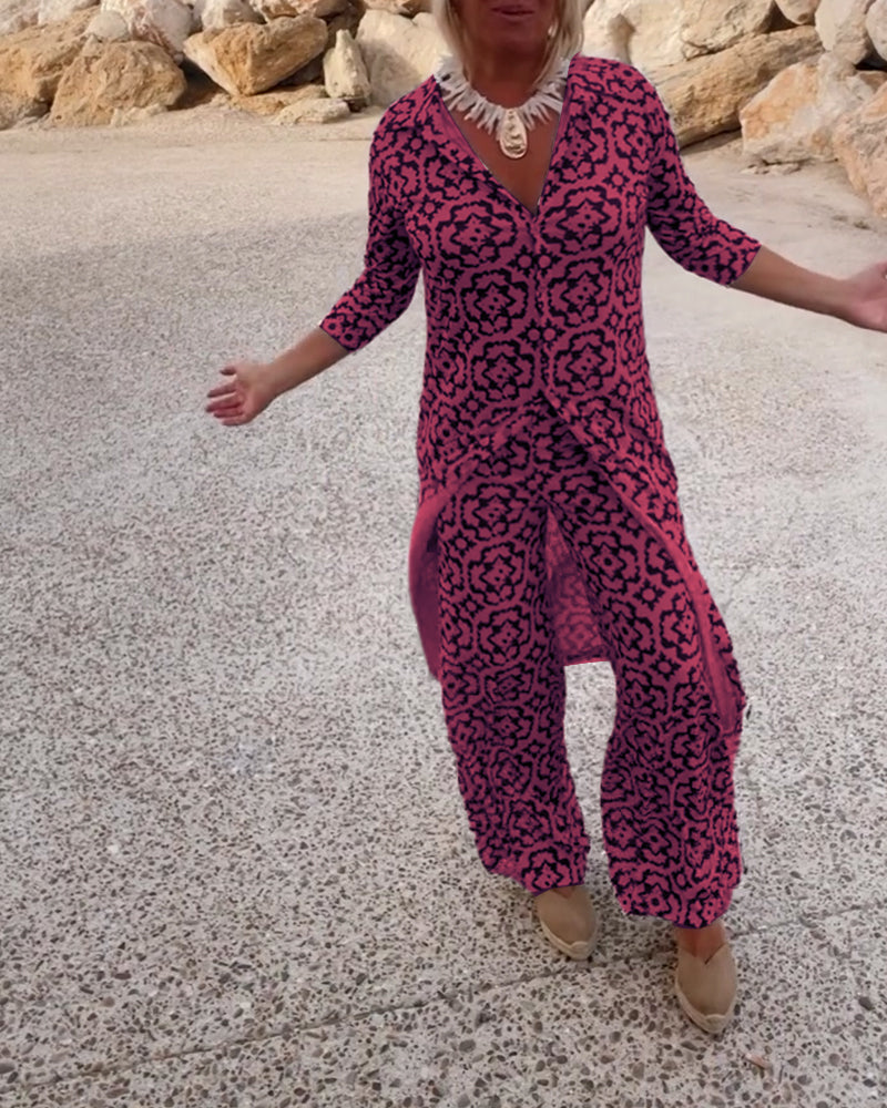 Eleanor | Ensemble élégant et confortable composé d’un haut imprimé et d’un pantalon large