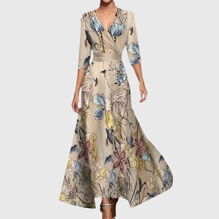 Mila | Floral V-Neck Wrap Long Sleeved Maxi Dress
