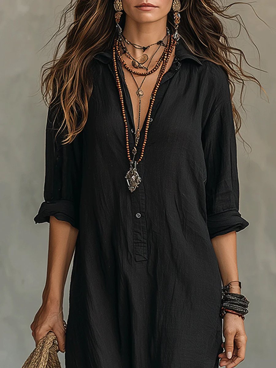 Nova | Flowing Button Front Long Sleeved Maxi Dress