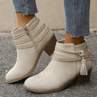 Olivia | Elegant Tassel Block Heel Ankle Boots