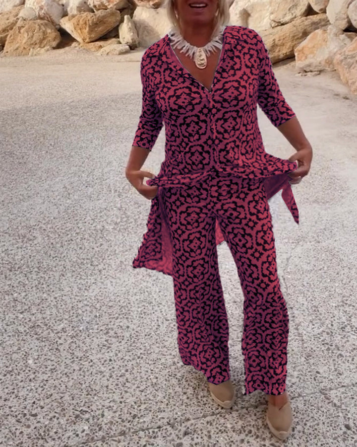 Eleanor | Ensemble élégant et confortable composé d’un haut imprimé et d’un pantalon large
