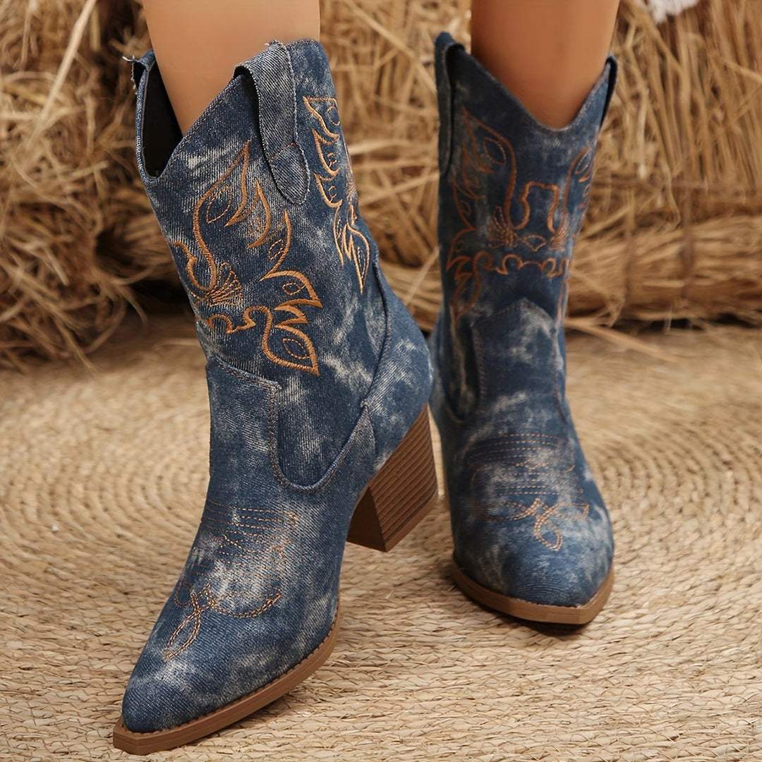 Isabella | Stylish And Floral Wide Calf Design Cowboy Boots