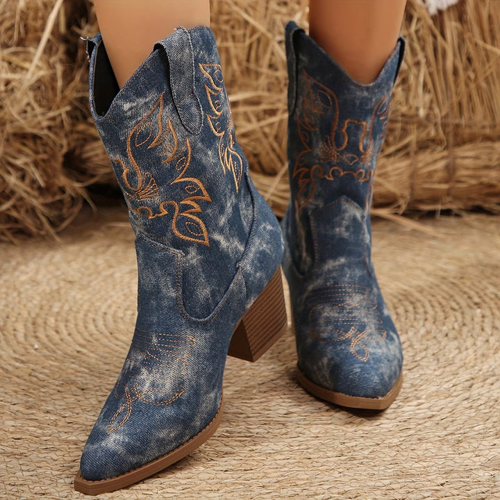 Isabella | Stylish And Floral Wide Calf Design Cowboy Boots