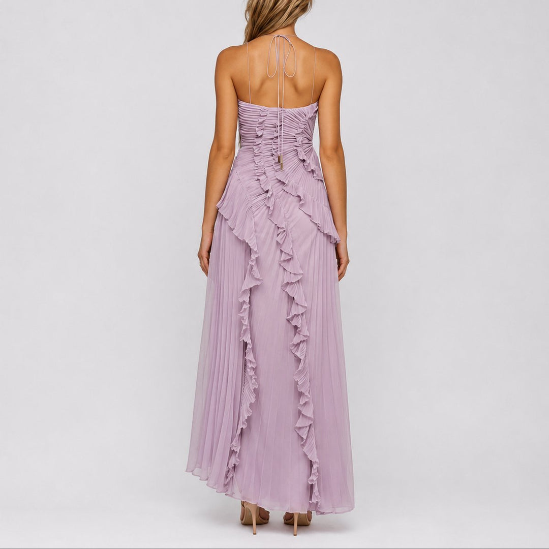 Diana | Stylish And Chic Fall Wedding Ruffle Halter Maxi Dress