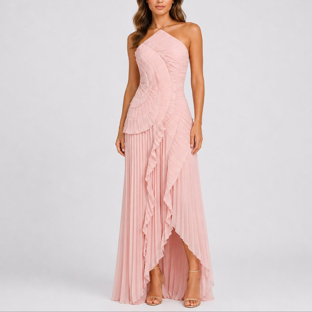 Diana | Stylish And Chic Fall Wedding Ruffle Halter Maxi Dress