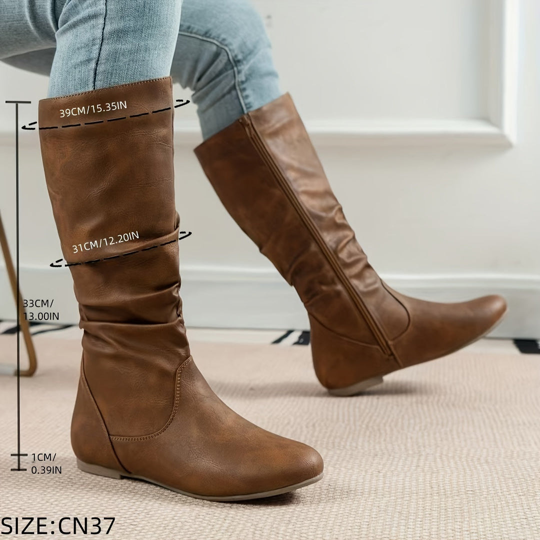 Emily | Comfortable and Timeless Gathered Flat Knee High Boots