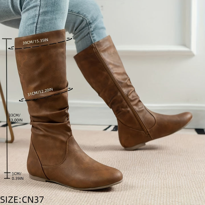 Emily | Comfortable and Timeless Gathered Flat Knee High Boots