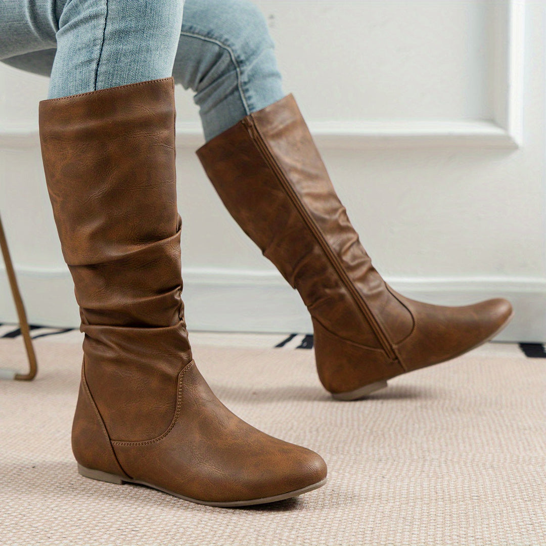 Emily | Comfortable and Timeless Gathered Flat Knee High Boots