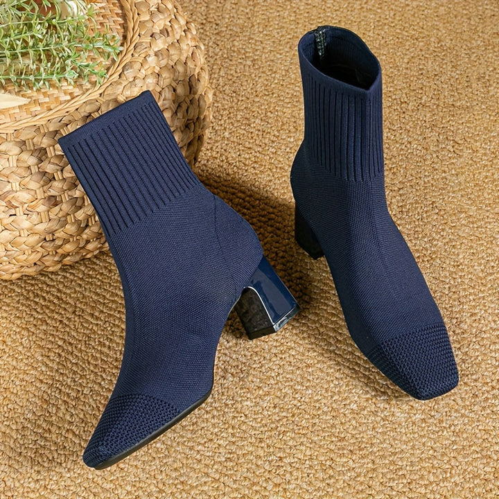 Aveline | Stretch Knit Block Heel Ankle Boots