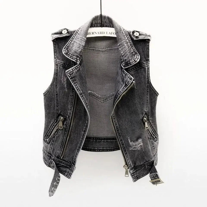 Jackson | Gilet de motard en denim robuste et élégant à effet usé