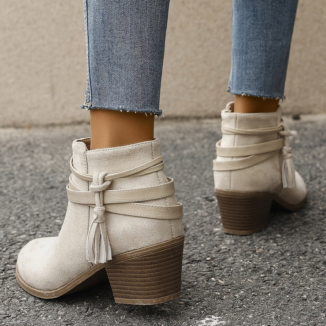 Olivia | Elegant Tassel Block Heel Ankle Boots