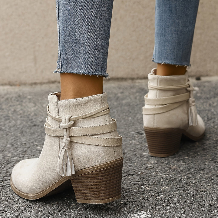 Olivia | Elegant Tassel Block Heel Ankle Boots