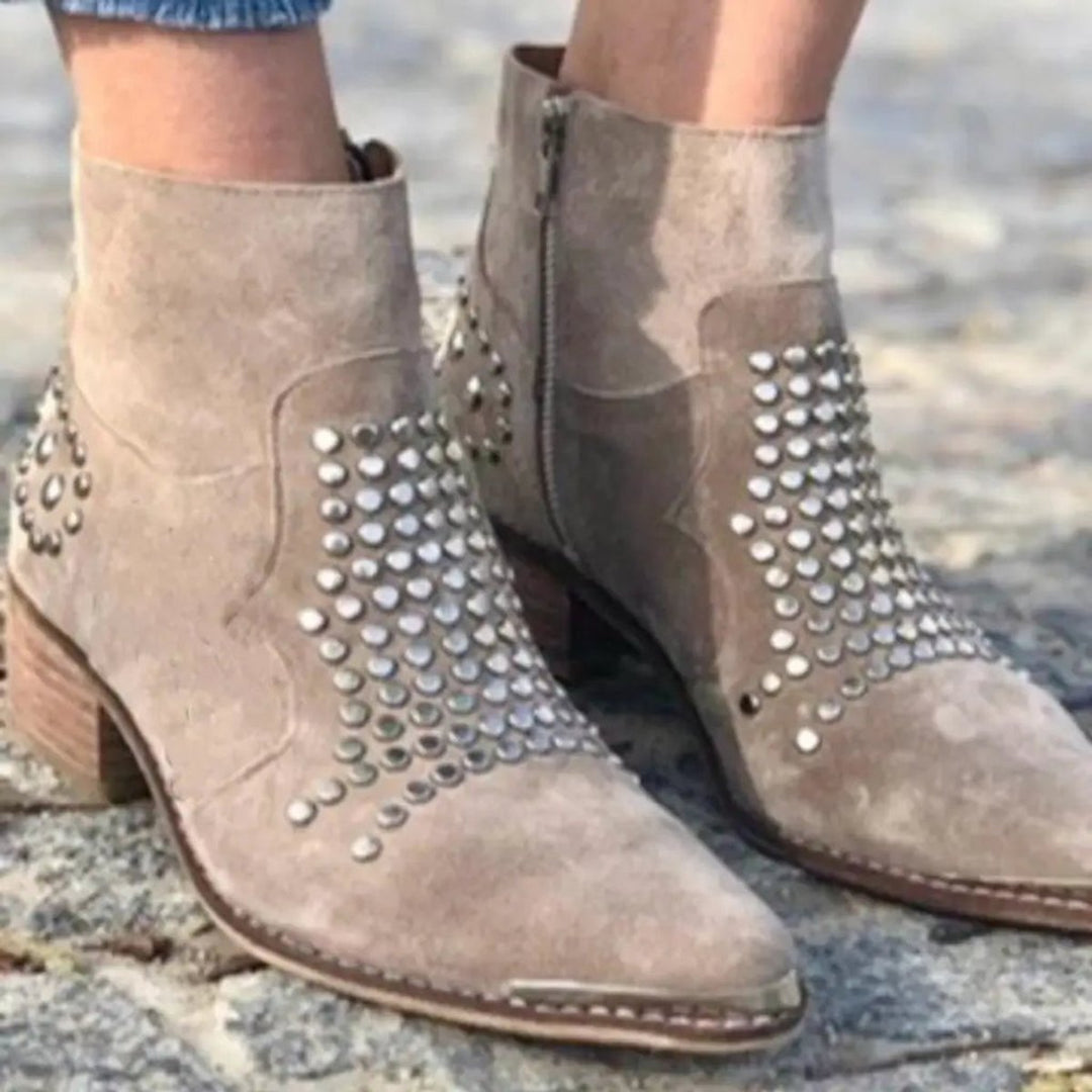 Hazel | Comfortable and Chic Studded Suede Ankle Boots