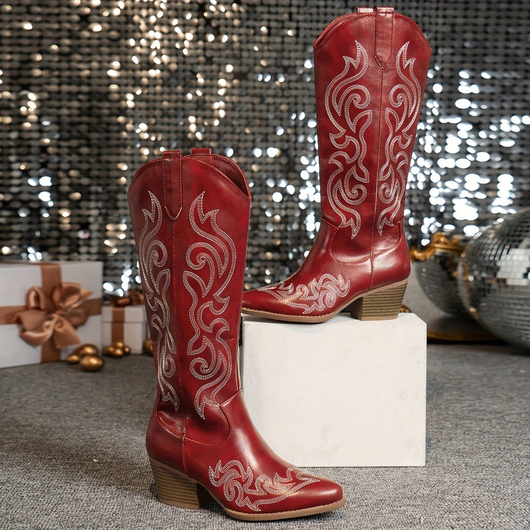 Evelyn | Classic Wide Calf Western Knee High Cowboy Boots