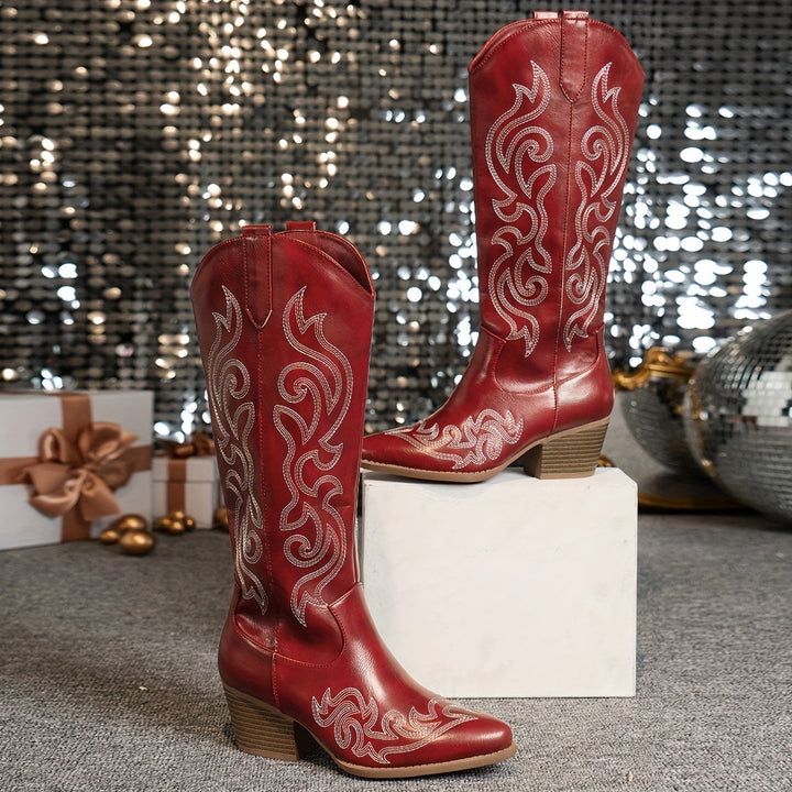 Evelyn | Classic Wide Calf Western Knee High Cowboy Boots