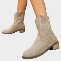 Harper | Embroidered Suede Western Ankle Boots