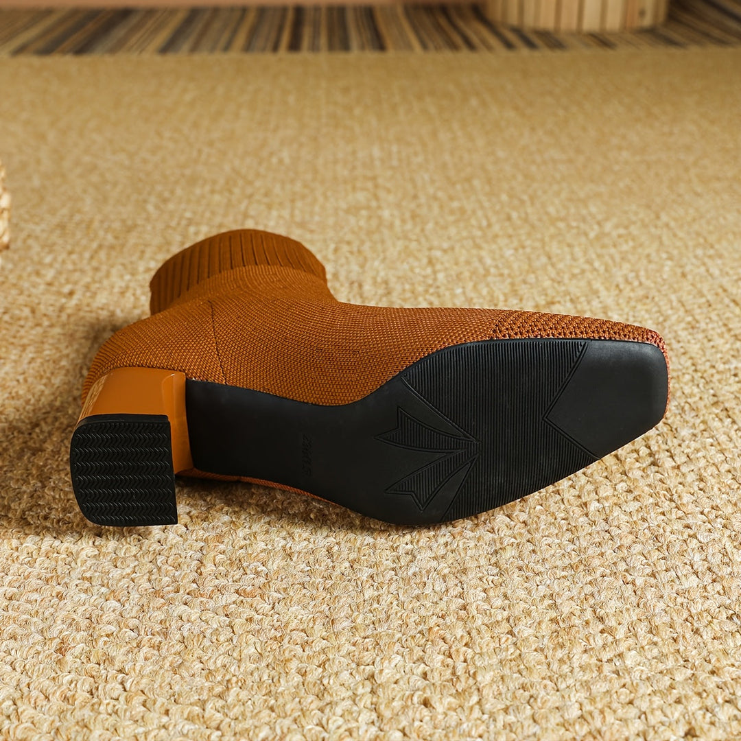 Aveline | Stretch Knit Block Heel Ankle Boots