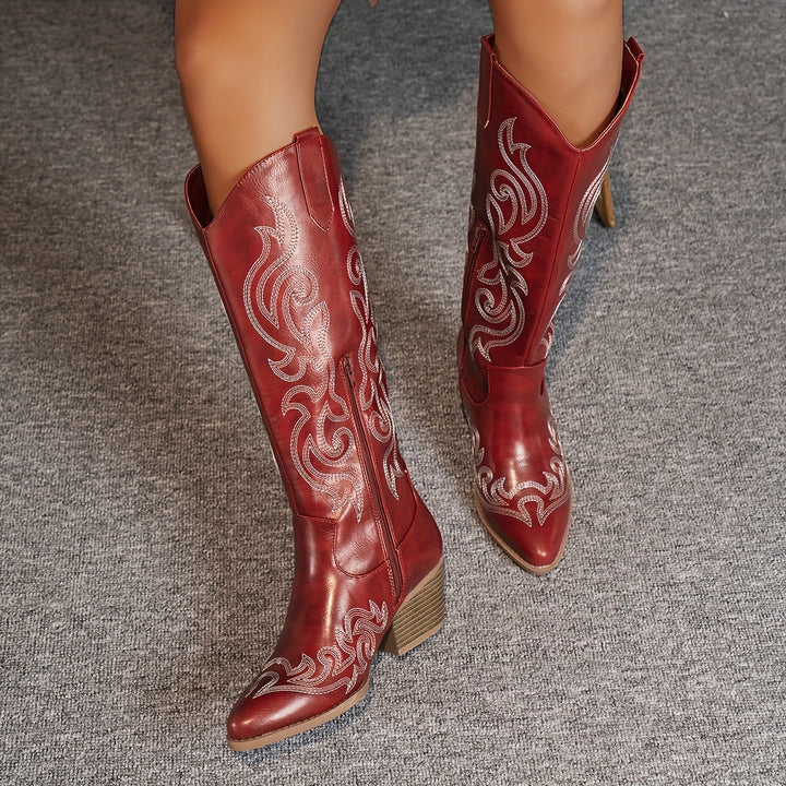 Evelyn | Classic Wide Calf Western Knee High Cowboy Boots