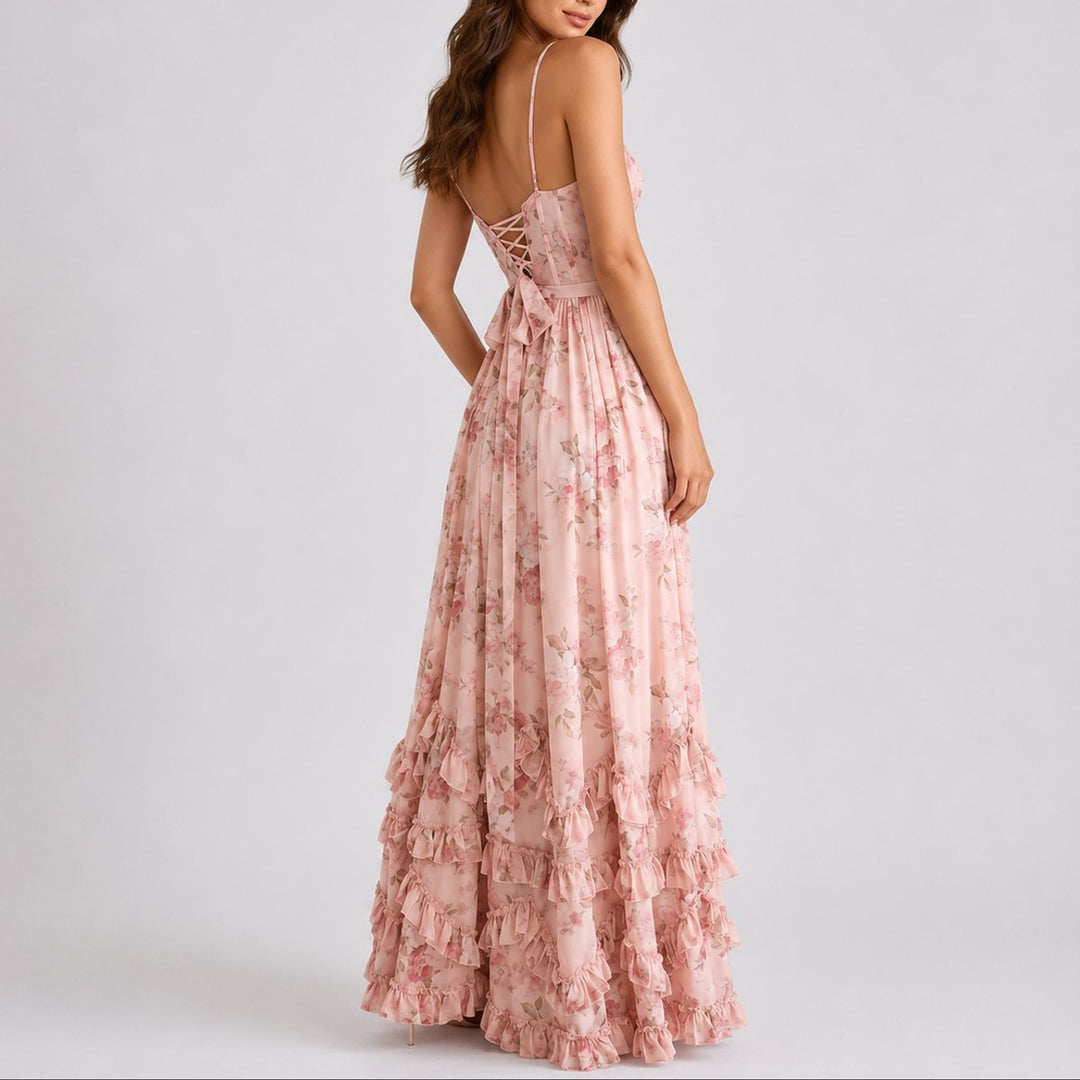 Eliana | Romantic And Elegant Fall Wedding Floral Corset Maxi Dress