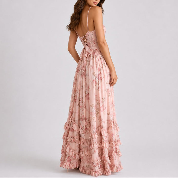 Eliana | Romantic And Elegant Fall Wedding Floral Corset Maxi Dress