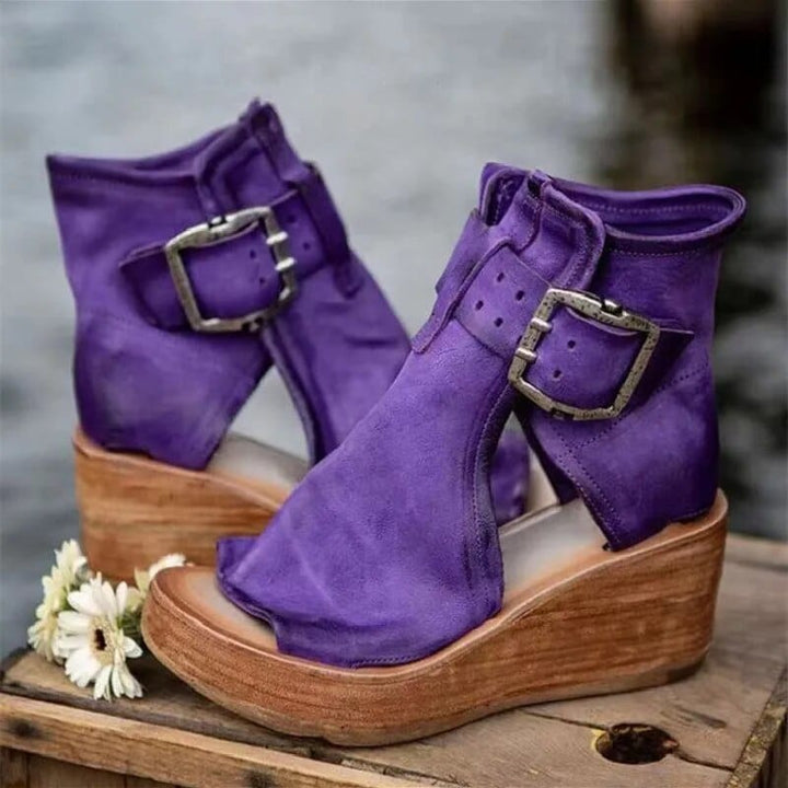 Aria | Chic Open-Toe Wedge Ankle Boots