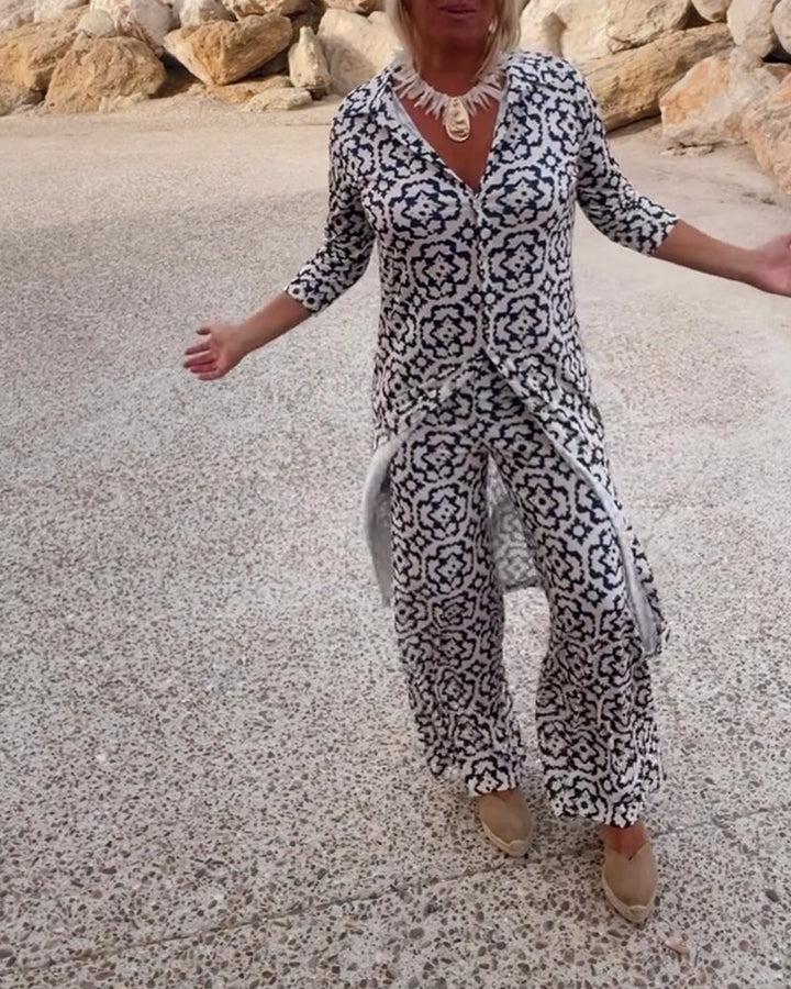 Eleanor | Ensemble élégant et confortable composé d’un haut imprimé et d’un pantalon large