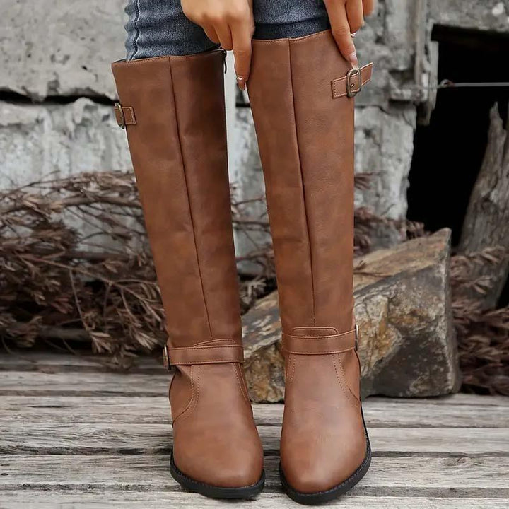 Caroline | Elegant And Versatile Double-Buckle Knee High Boots