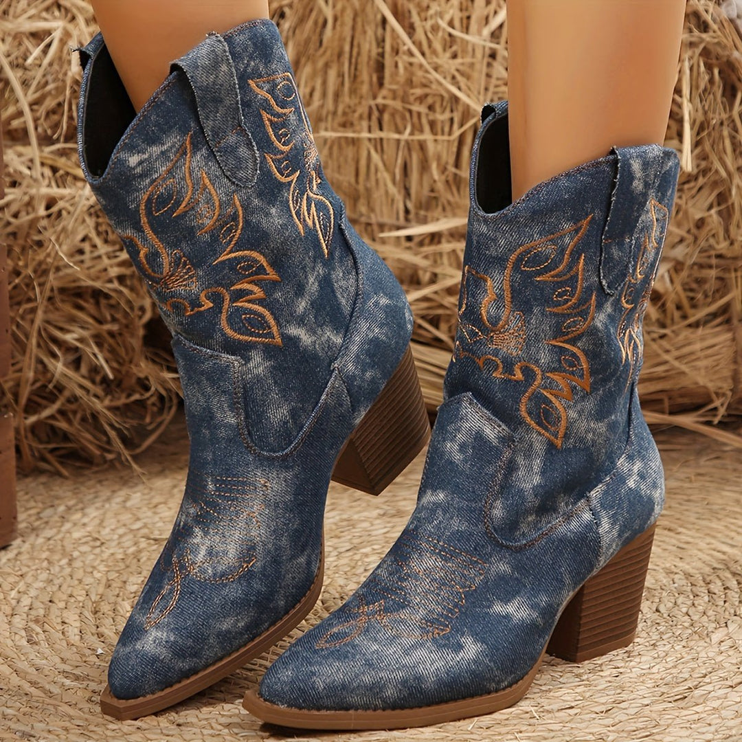 Isabella | Stylish And Floral Wide Calf Design Cowboy Boots