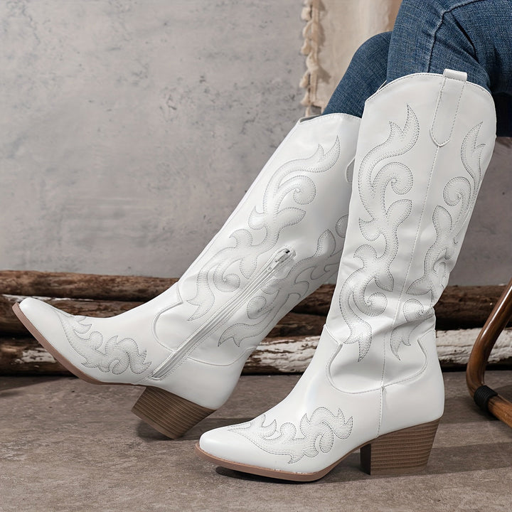 Evelyn | Classic Wide Calf Western Knee High Cowboy Boots