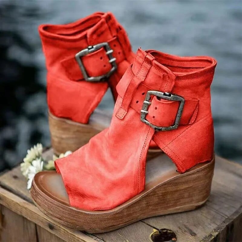 Aria | Chic Open-Toe Wedge Ankle Boots