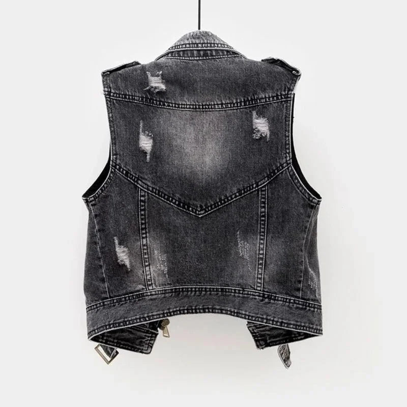 Jackson | Gilet de motard en denim robuste et élégant à effet usé