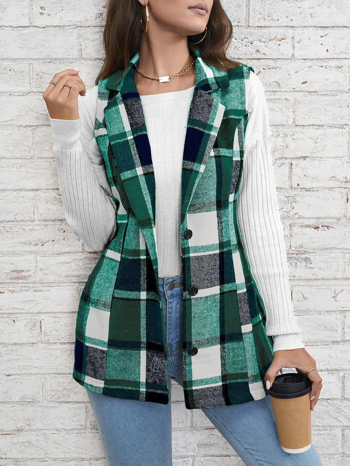 Nora | Gilet lungo elegante in misto lana a quadri