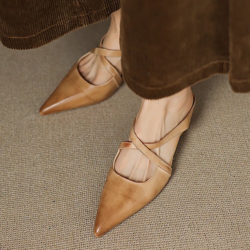 Seraphina | Mule sofisticate e confortevoli in pelle con cinturini incrociati