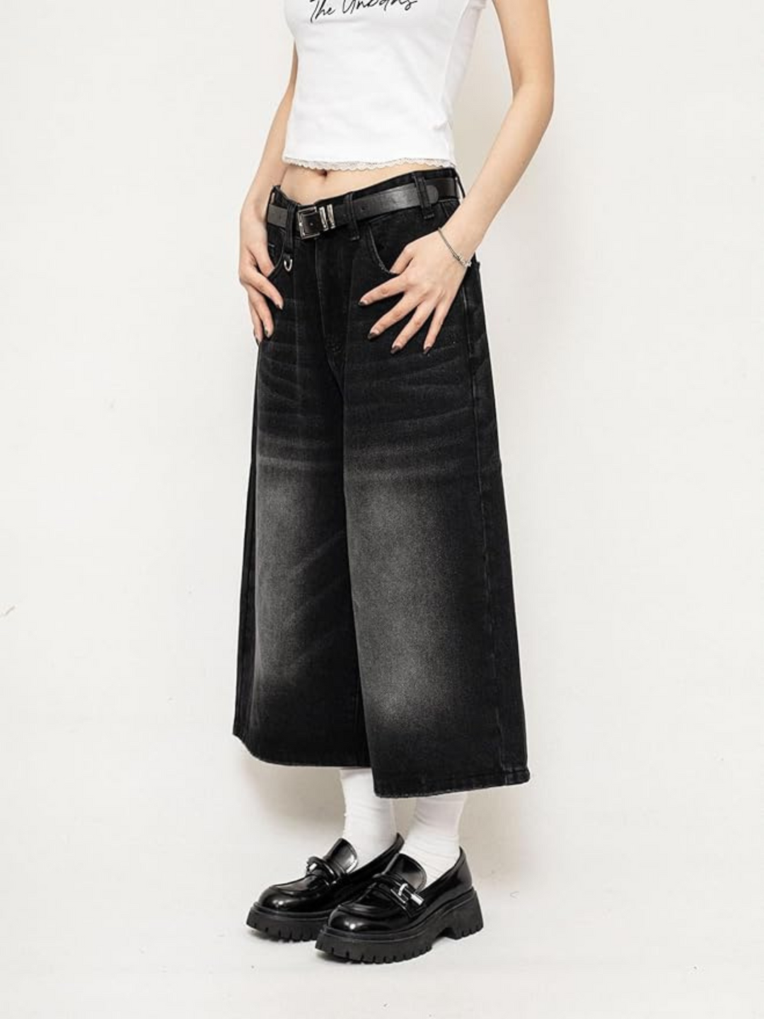 Luna | Ausgefallene Vintage-Culotte aus Denim mit Used-Details