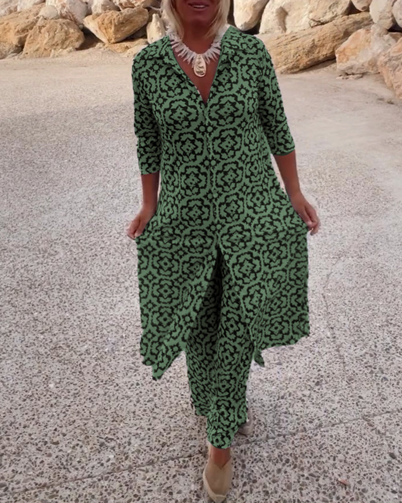 Eleanor | Ensemble élégant et confortable composé d’un haut imprimé et d’un pantalon large
